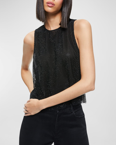 Alice And Olivia Angelina Embellished Mesh Tank Top In Black