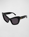 Balenciaga Bb Acetate Cat-eye Sunglasses In Shiny Solid Black
