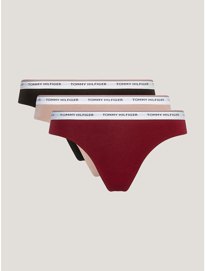 Tommy Hilfiger Logo Mix Thong 3 In Rouge/oat Milk/black