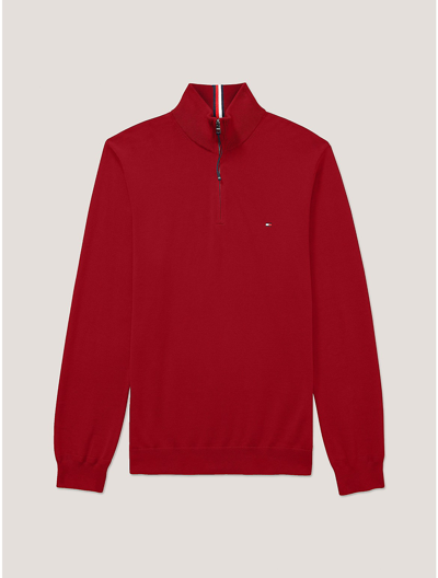Tommy Hilfiger Solid Zip Mockneck Sweatshirt In Primary Red