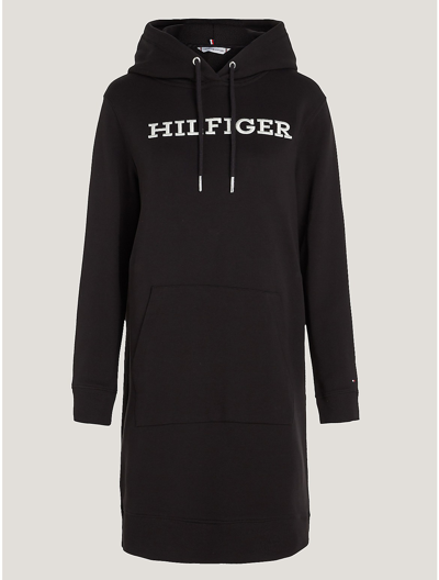 Tommy Hilfiger Embroidered Monotype Hoodie Dress In Black