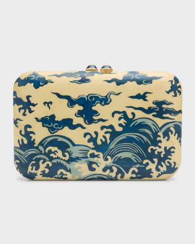 Muse 18k Yellow Gold Marquetry Clutch In Blue