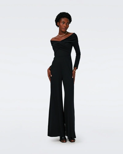 Diane Von Furstenberg Lucien Off-shoulder Crossover Wide-leg Jumpsuit In Black