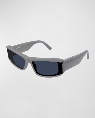 Balenciaga Men's Bb0301sm Acetate Rectangle Sunglasses In Shiny Solid Grey