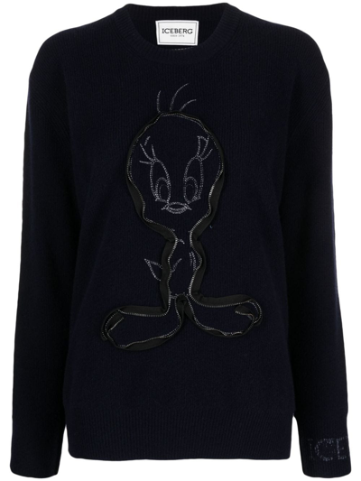 Iceberg X Looney Tunes Virgin-wool Jumper In Blue