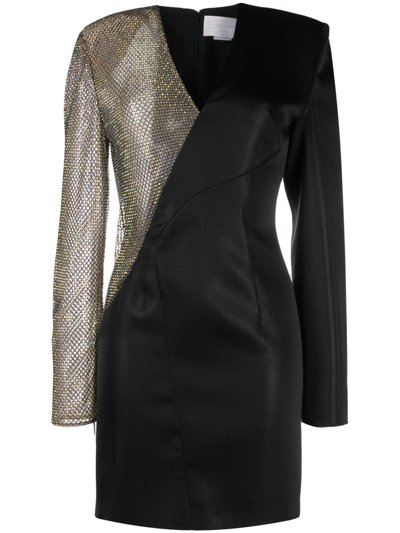 Genny Asymmetric Rhinestone-embellished Dress In Black