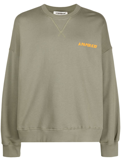 A Paper Kid Logo-print Cotton Sweatshirt In Green