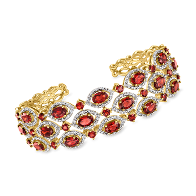 Ross-simons Garnet And . White Zircon Cuff Bracelet In 18kt Gold Over Sterling In Multi
