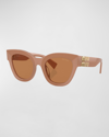 Miu Miu Beveled Brown Acetate & Plastic Cat-eye Sunglasses In Caramel