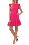Cece Flutter Sleeve Ruffled Dress In Bright Rose