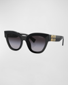 Miu Miu Beveled Black Acetate & Plastic Cat-eye Sunglasses In Black