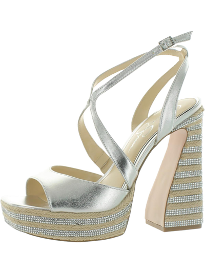 Jessica Simpson Dosia Womens Strappy Rhinestone Platform Sandals In Silver