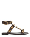 Valentino Garavani Roman Stud Flat Calfskin Sandal Woman Fondant 41 In Brown
