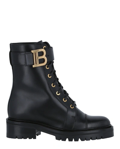 Balmain Ranger Leather Combat Boots In Black