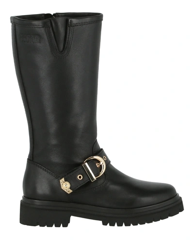 Versace Jeans Leather Rodeo Tall Boots In Black