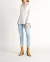 DEX BUTTON FRONT OVERSIZED LINEN BLEND STRIPED SHIRT IN WHITE TAUPE STRIPE