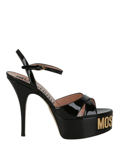 Moschino Women's Logo Crossover High Heel Platform Sandals In Black