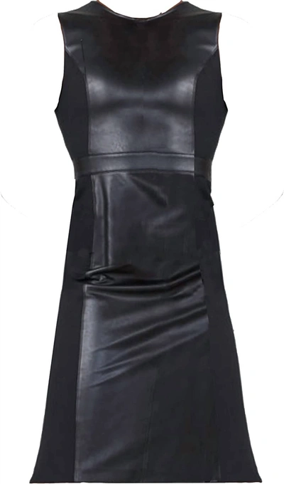 Spanx Womens Leather Like Sleeveless Mixed Media Sheath Dress In