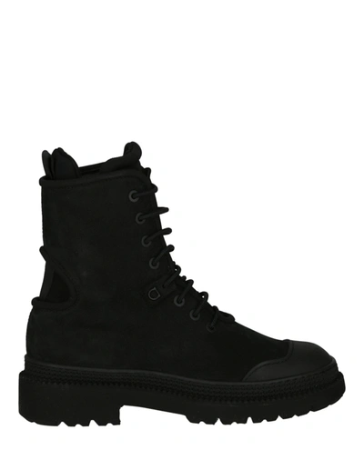 Ferragamo Mixed Media Combat Boots In Black