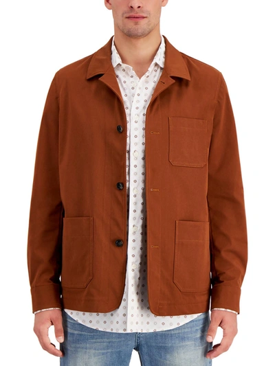 Alfani Mens Collared Button Front Shirt Jacket In Brown
