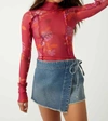 Free People Charlie Print Turtleneck Mesh Top In Red