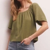 Z SUPPLY NO RULES GAUZE TOP IN OLIVE BRANCH