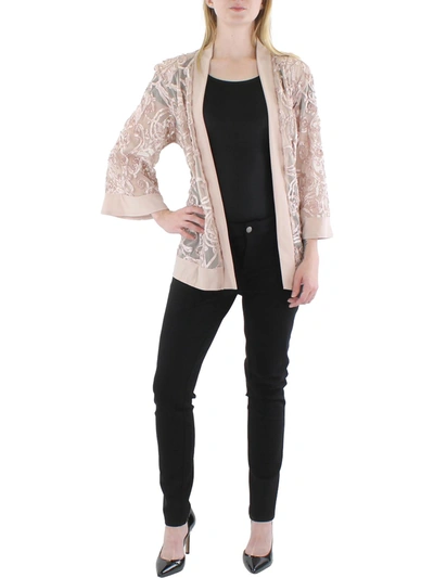 R & M Richards Womens Mesh Soutache Duster Blazer In Gold