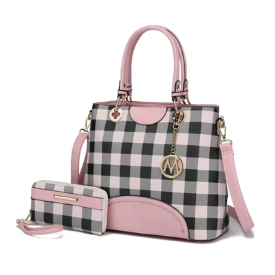 Mkf Collection By Mia K Gabriella Checkers Handbag With Wallet In Pink