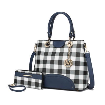 Mkf Collection By Mia K Gabriella Checkers Handbag With Wallet In Blue