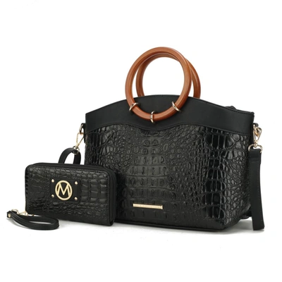 Mkf Collection By Mia K Phoebe Faux Crocodile-embossed Vegan Leather Women's Tote With Wristlet Wallet Bag - 2 Pieces In Black