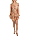 Fate Denim Chiffon Mini Dress In Orange
