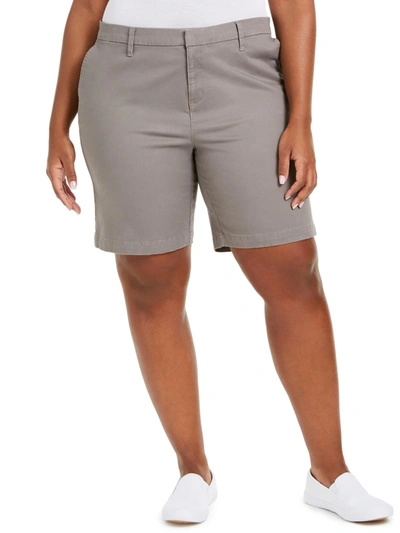 Tommy Hilfiger Plus Womens Stretch Midi Bermuda Shorts In Nickel