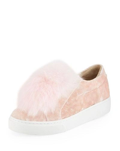 Here/now Emma Fox Fur Pompom Sneaker In Pink