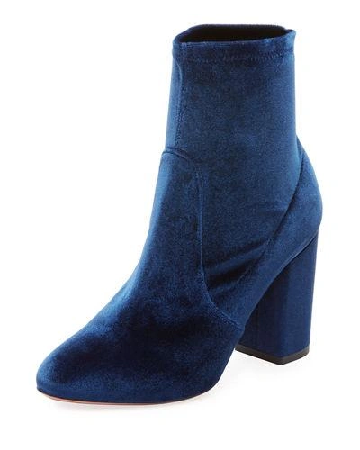 Aquazzura So Me 90 Velvet Ankle Boots In Blue