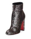 CHRISTIAN LOUBOUTIN MOULAMAX SEQUINED 100MM RED SOLE BOOTIE, SILVER,PROD127660220
