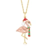 Ross-simons 5-5.5mm Cultured Pearl And Multicolored Enamel Christmas Flamingo Pendant Necklace In 18kt 2-tone Go In Multi
