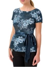 ADRIANNA PAPELL WOMENS FLORAL RIBBED PULLOVER TOP