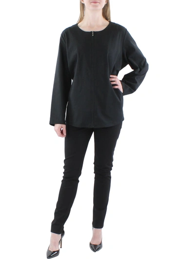 Eileen Fisher Plus Womens Round Neck Long Sleeve Full Zip Sweater In Black