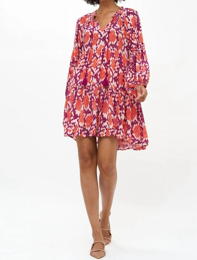 Oliphant Balloon Sleeve Short Dress In Coral Python In Multi