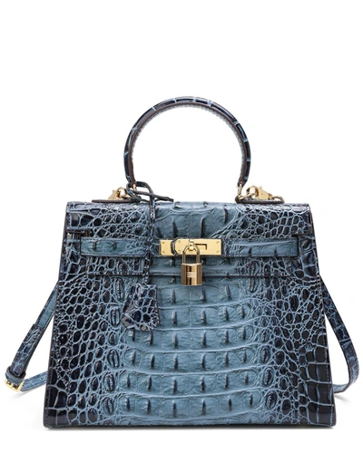Tiffany & Fred Paris Alligator-embossed Leather Shoulder Bag In Blue
