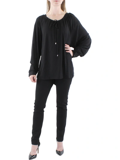 Calvin Klein Plus Womens Drawsring Long Sleeve Blouse In Black