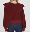 GOLDIE RUFFLE SHOULDER SWEATSHIRT IN POMEGRANATE