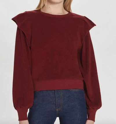 Goldie Ruffle Shoulder Sweatshirt In Pomegranate In Red