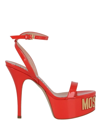 MOSCHINO LOGO-LETTER PATENT LEATHER PLATFORM PUMP