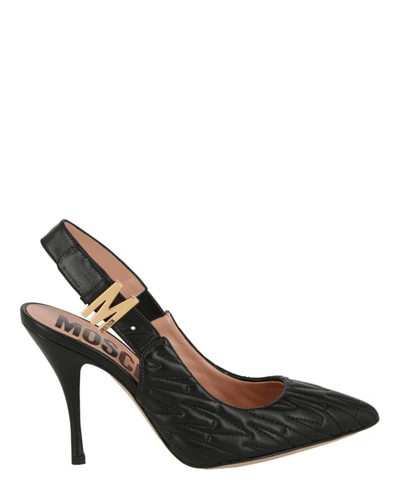 Moschino M-quilted Slingback Pumps In Black
