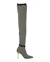 Balmain Bicolor Knit Raven Thigh-high Boots With Monogram Strap In Multi