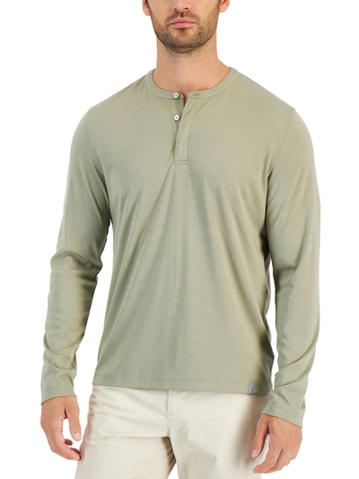 Alfani Alfatech Mens Heathered Long Sleeve Henley Shirt In Multi