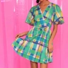 DONNA MORGAN D8294 IN GREEN/MINT PLAID