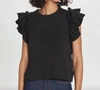 GOLDIE FLUTTER SLEEVE FRENCH TERRY SHELL TOP IN BLACK