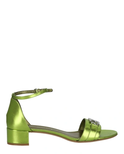 Ferragamo Como Metallic Leather Heel Sandals In Green